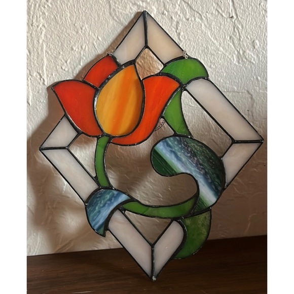 Other - 💐✨Vintage Handmade Floral Stained Glass Tulip Flower Art Hanging Piece✨💐